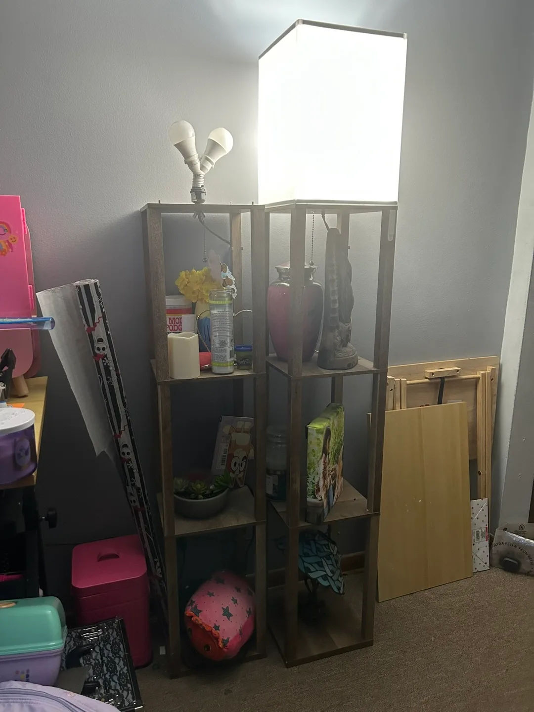 PARTPHONER Floor Lamp with Shelves, Natural Wood image indicator(4)