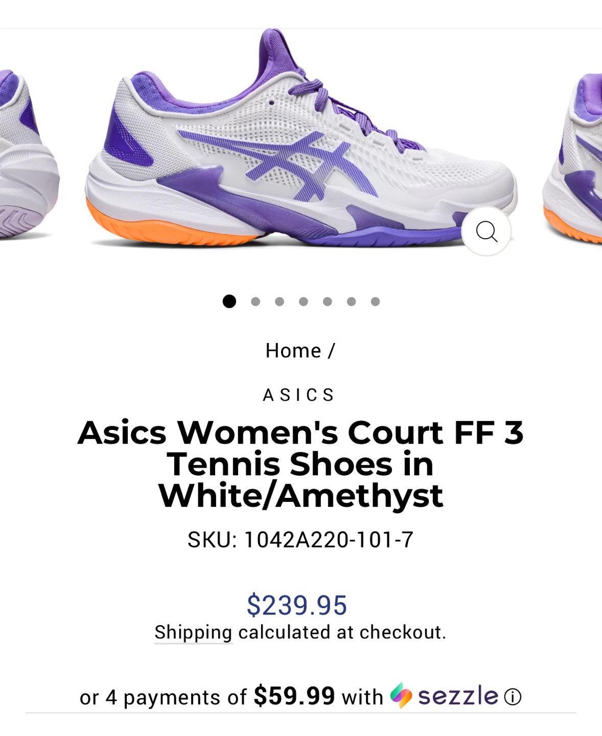 Asics Women's Court FF 3 Tennis Shoes White/Amethyst - photo 2