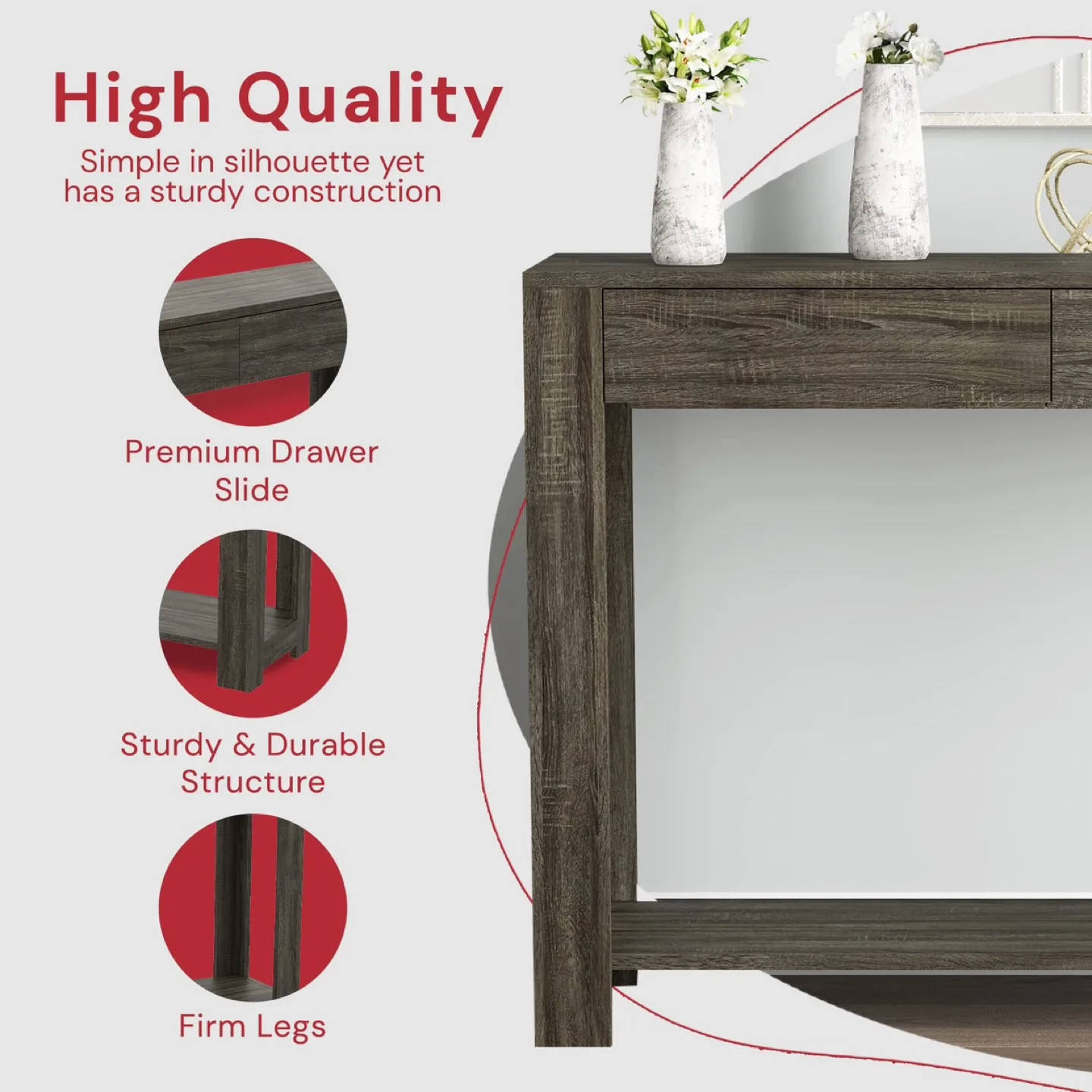 Safdie & Co,Gray Console Table with 2 Drawers image indicator(6)