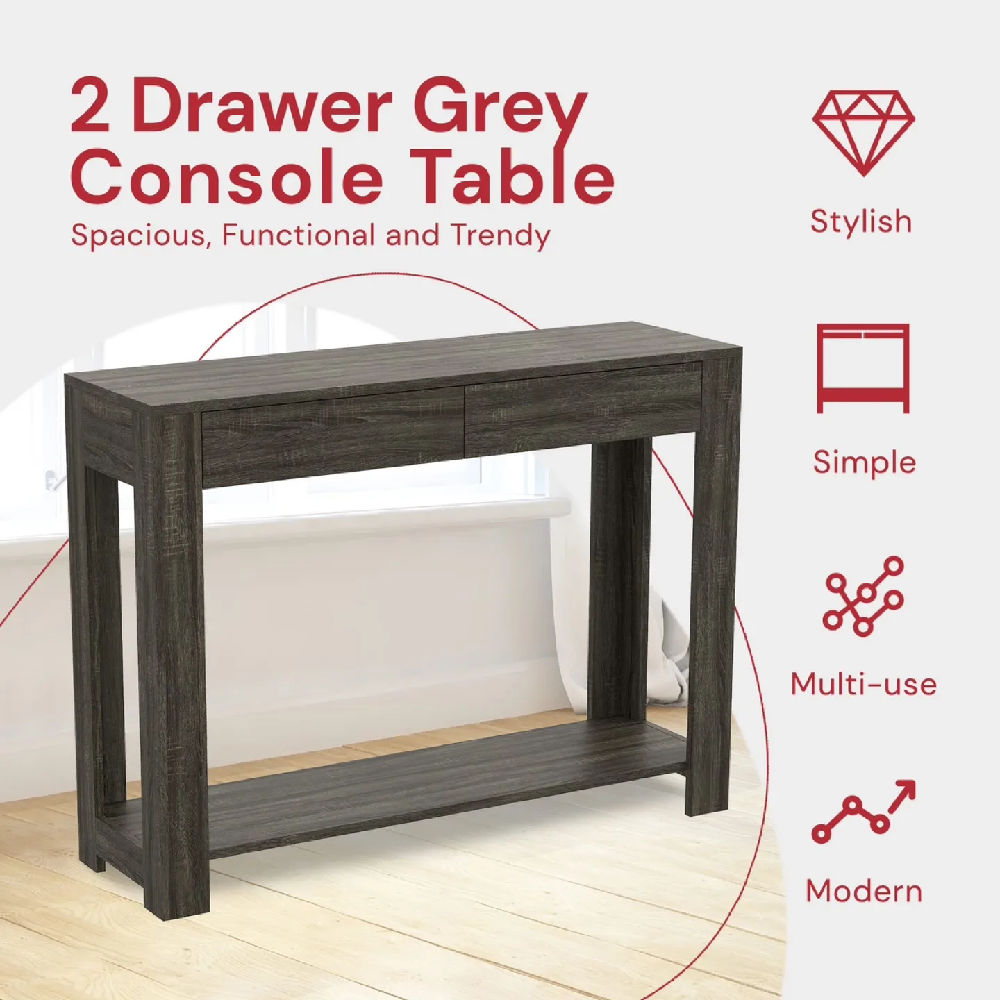 Safdie & Co,Gray Console Table with 2 Drawers image indicator(4)