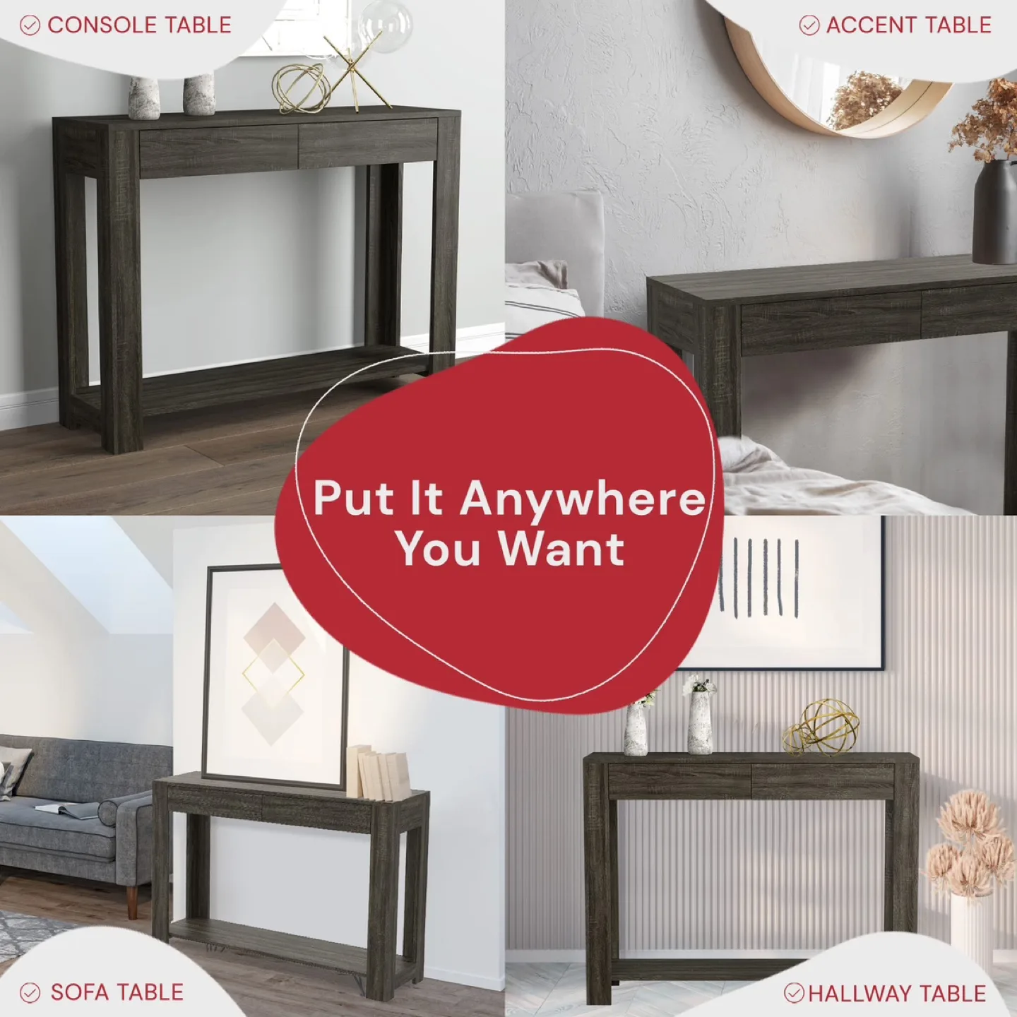 Safdie & Co,Gray Console Table with 2 Drawers image indicator(5)