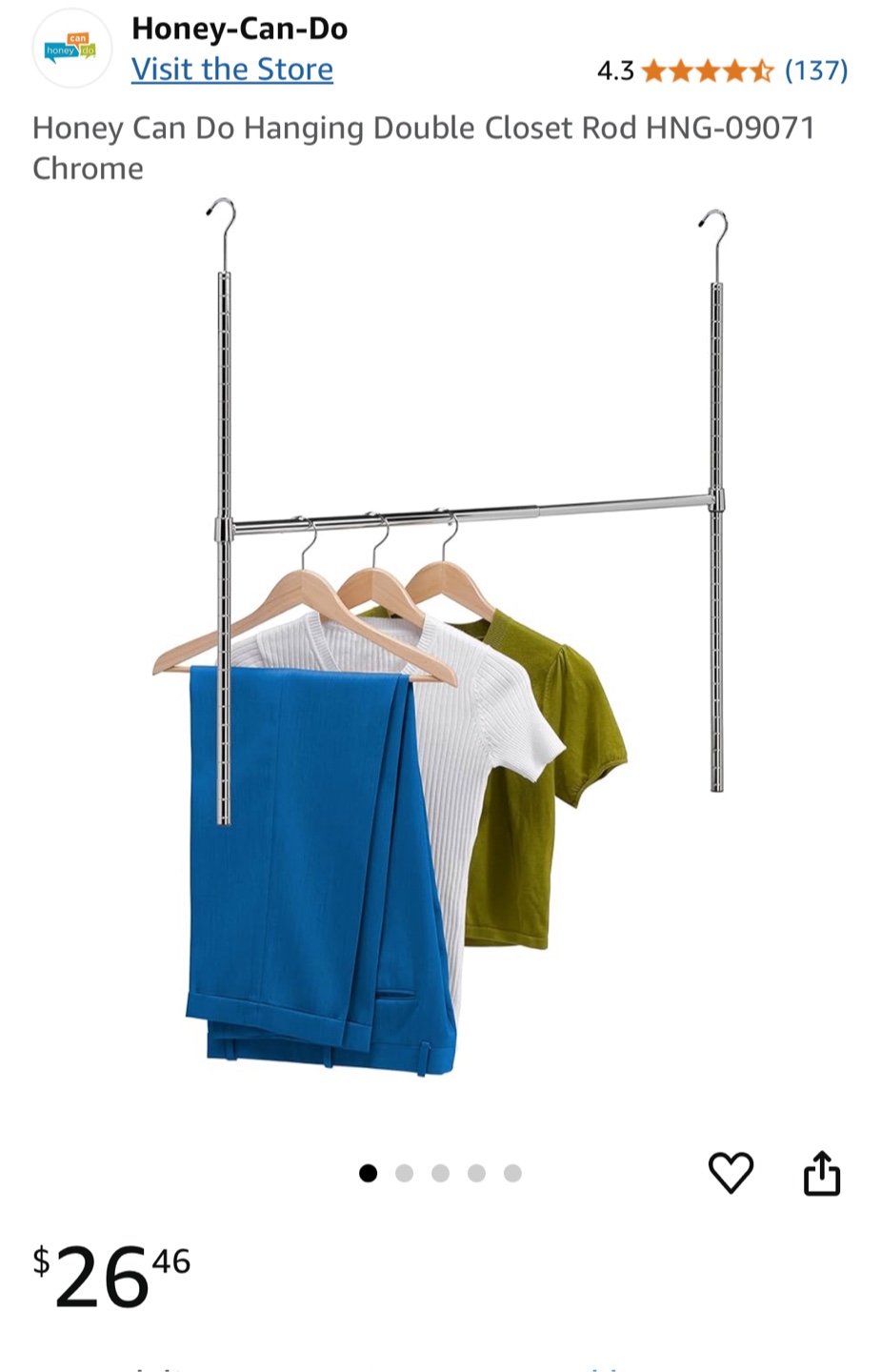 Hanging Double Closet Rod Chrome