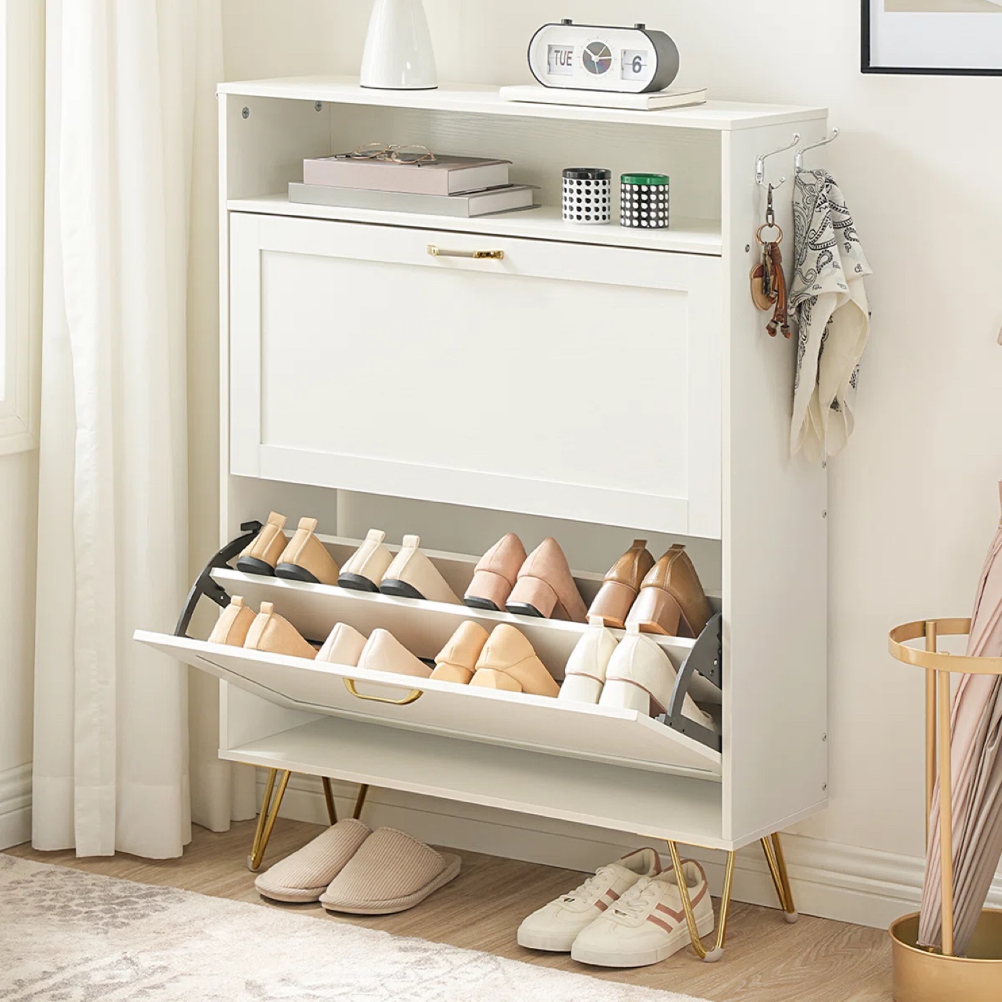 White Shoe Cabinet with Gold Legs - photo 3