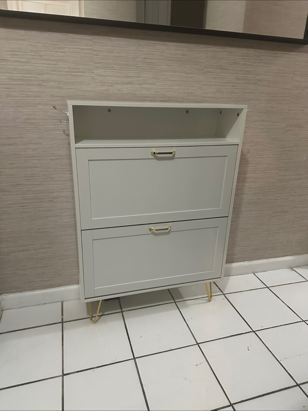 White Shoe Cabinet with Gold Legs