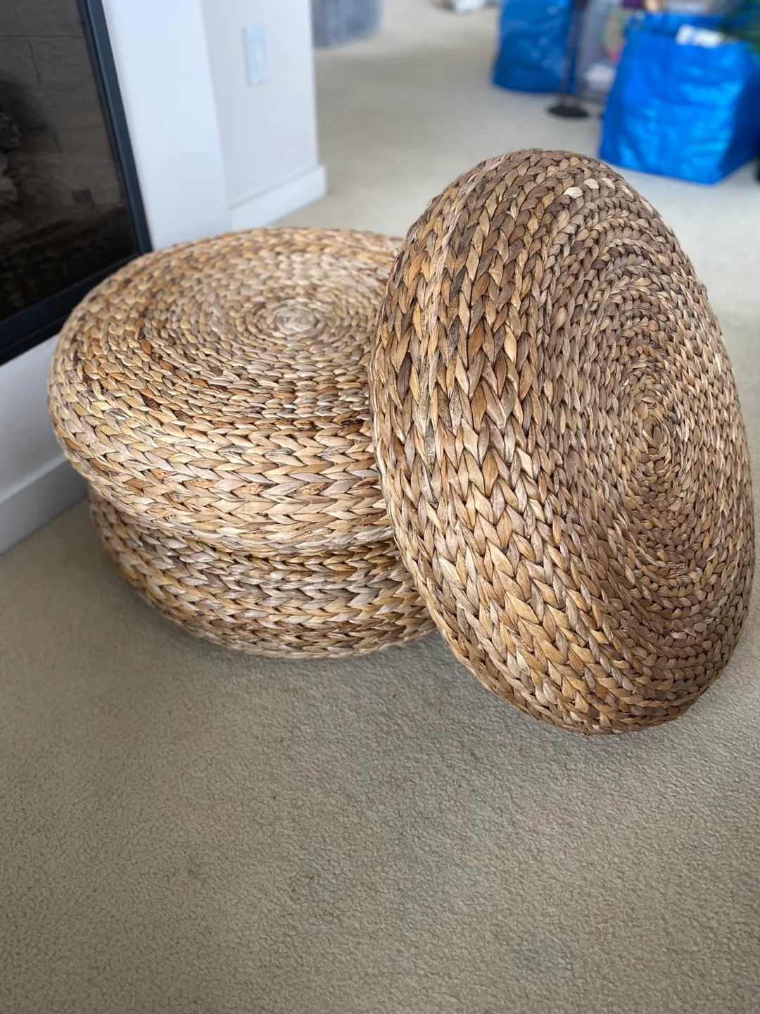 Set of 3 Woven Seagrass Ottoman Poufs from IKEA thumbnail