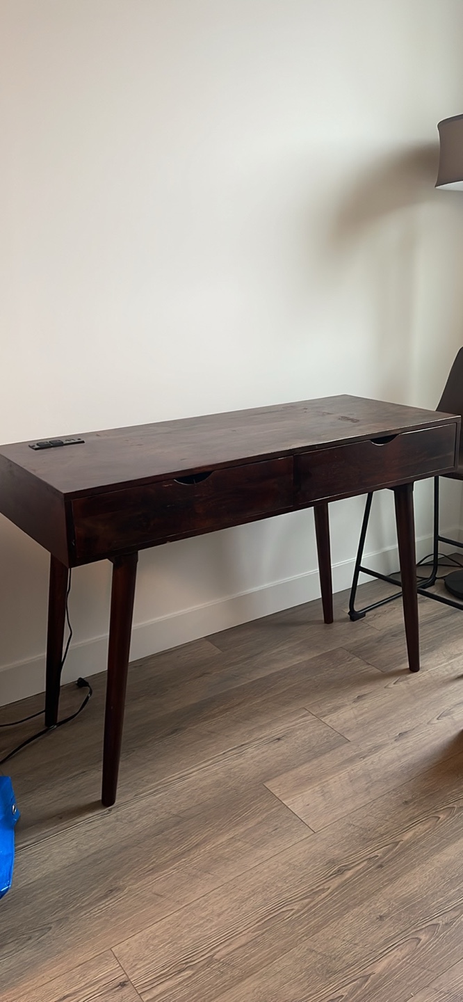 Mid-Century Modern Writing Desk with Built-in Outlets