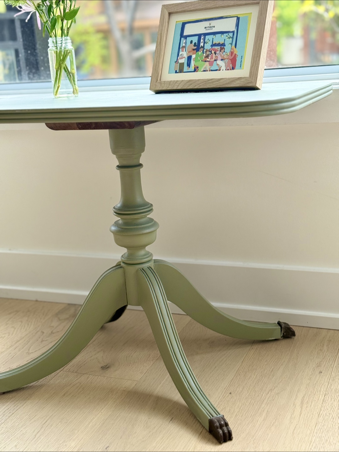 Vintage Pedestal Side Table - Sage Green - photo 5