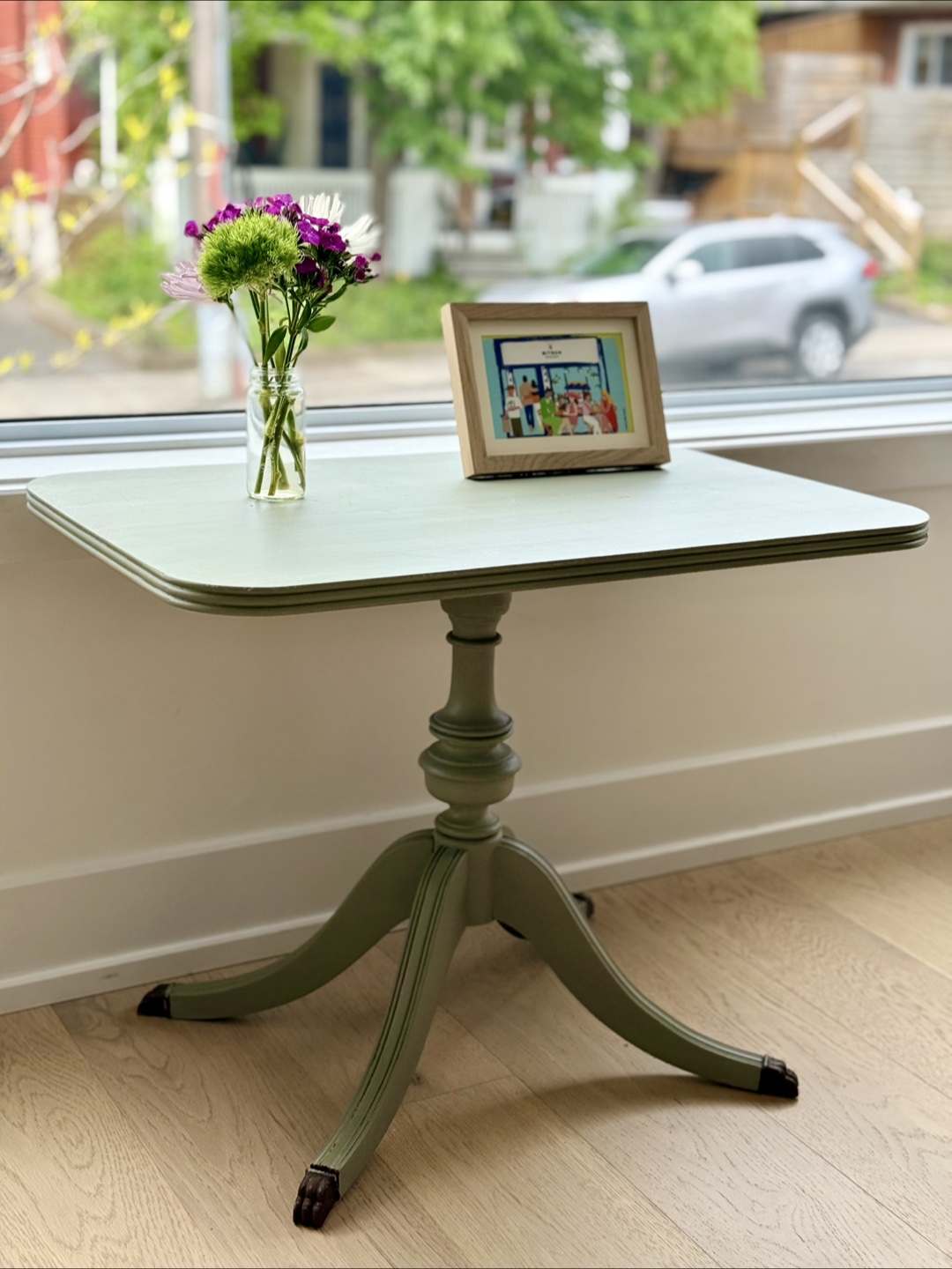 Vintage Pedestal Side Table - Sage Green