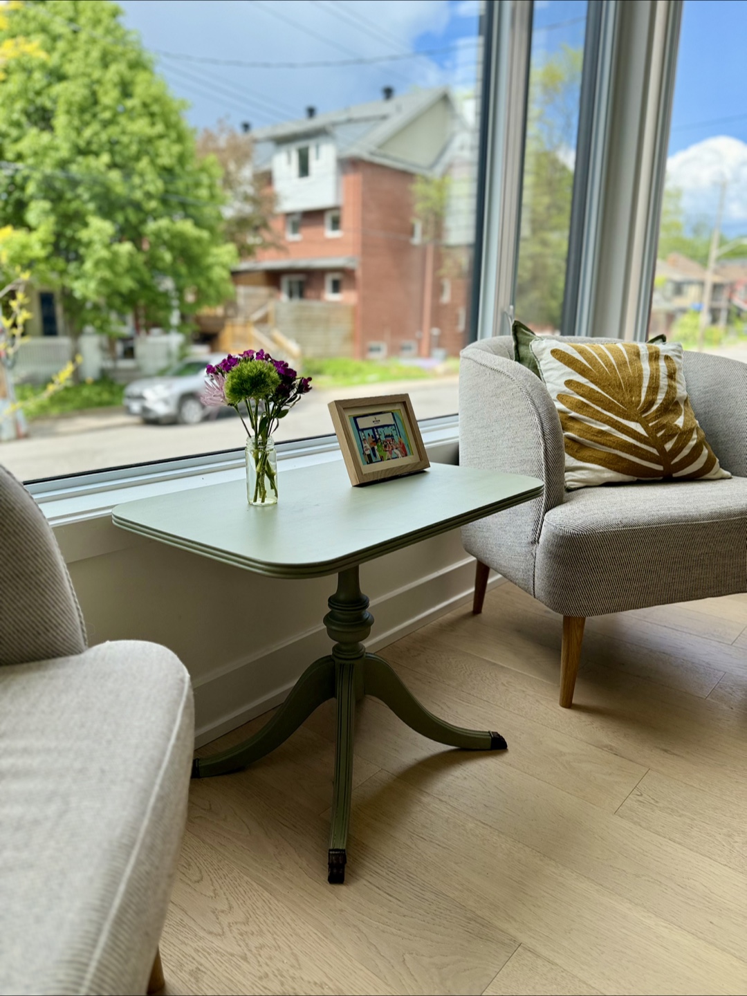 Vintage Pedestal Side Table - Sage Green - photo 3