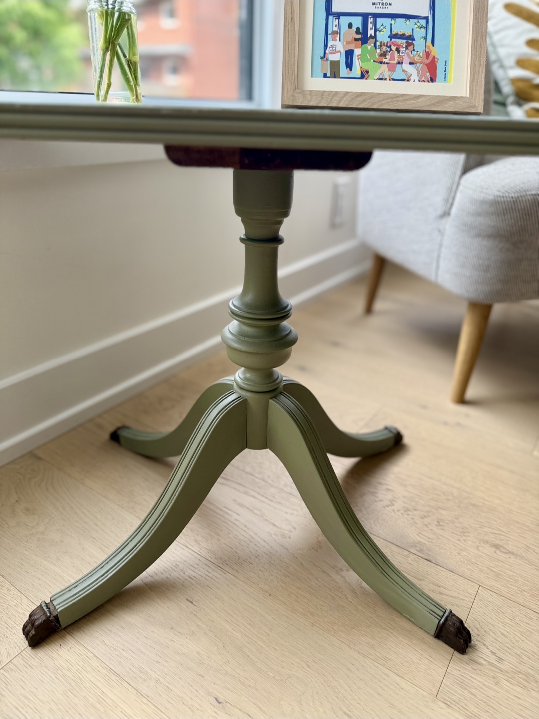 Vintage Pedestal Side Table - Sage Green - photo 2