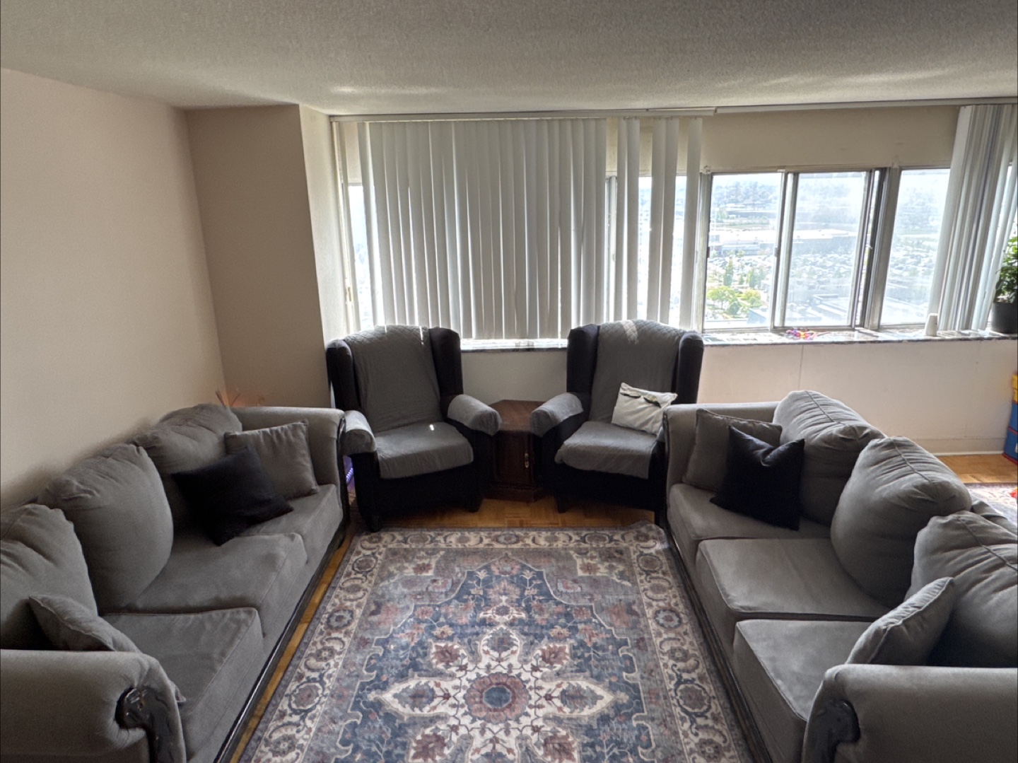 Grey Fabric Sofa Set with Two Wingback Chairs and Rug - photo 4
