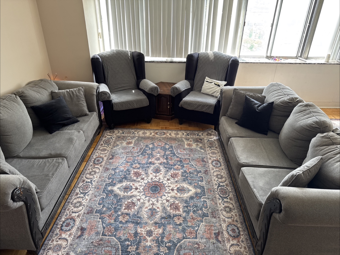 Grey Fabric Sofa Set with Two Wingback Chairs and Rug - photo 3