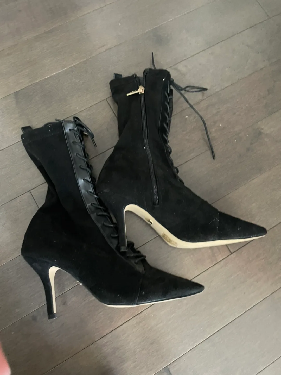 Black Lace-Up Stiletto Ankle Boots thumbnail