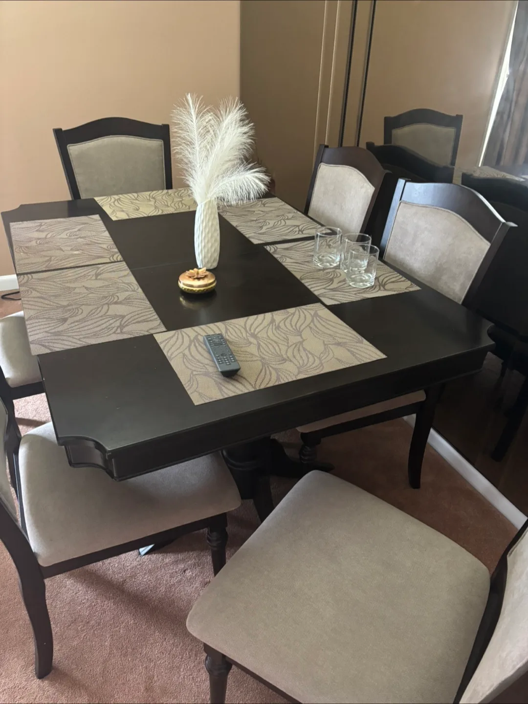 6-Chair Dark Brown Dining Table Set thumbnail