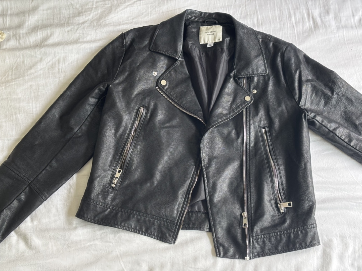 Jacqueline de Yong Black Leather Jacket - Size 40