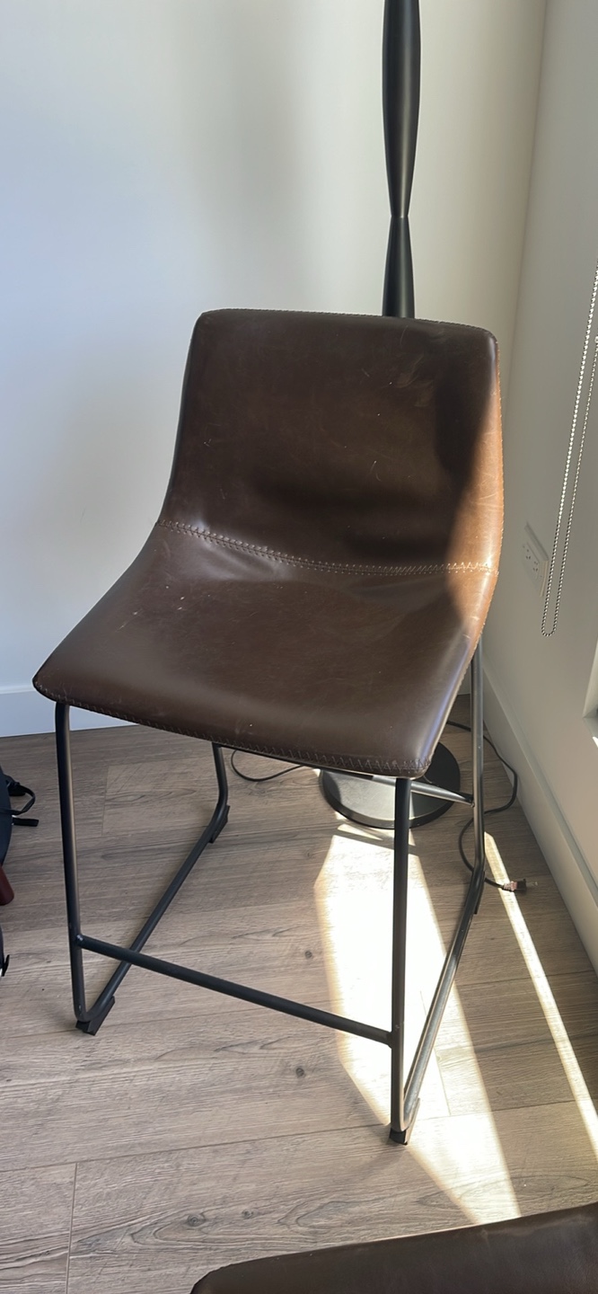 Set of Two Brown Leather Counter Stools - photo 2