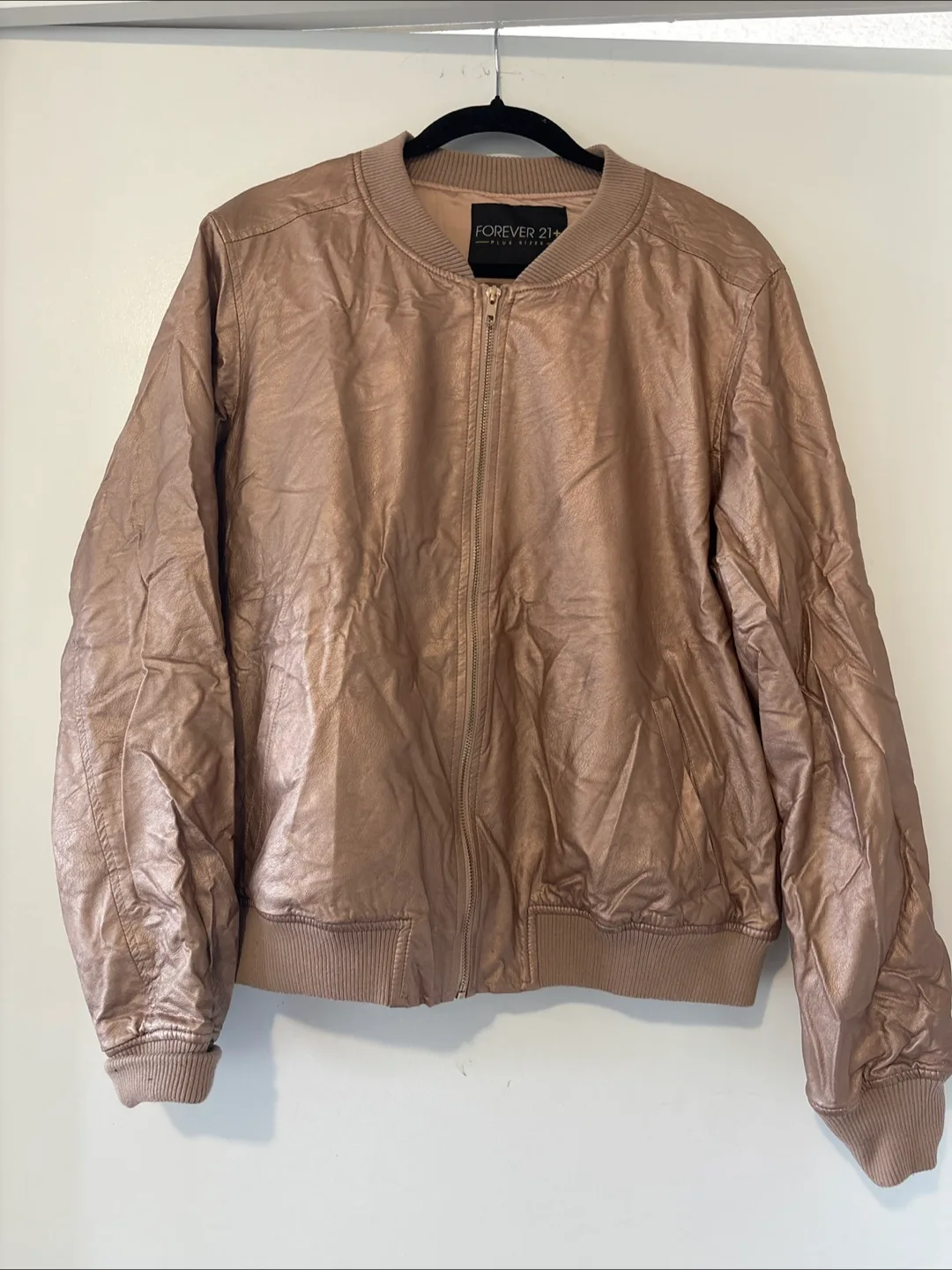 Rose Gold Metallic Bomber Jacket - Plus Size thumbnail
