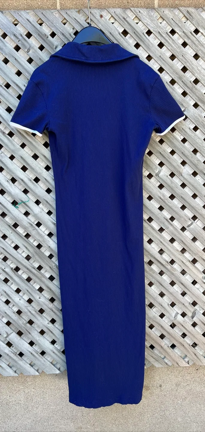 Adidas Ribbed Knit Navy Midi Dress Size SMALL image indicator(5)