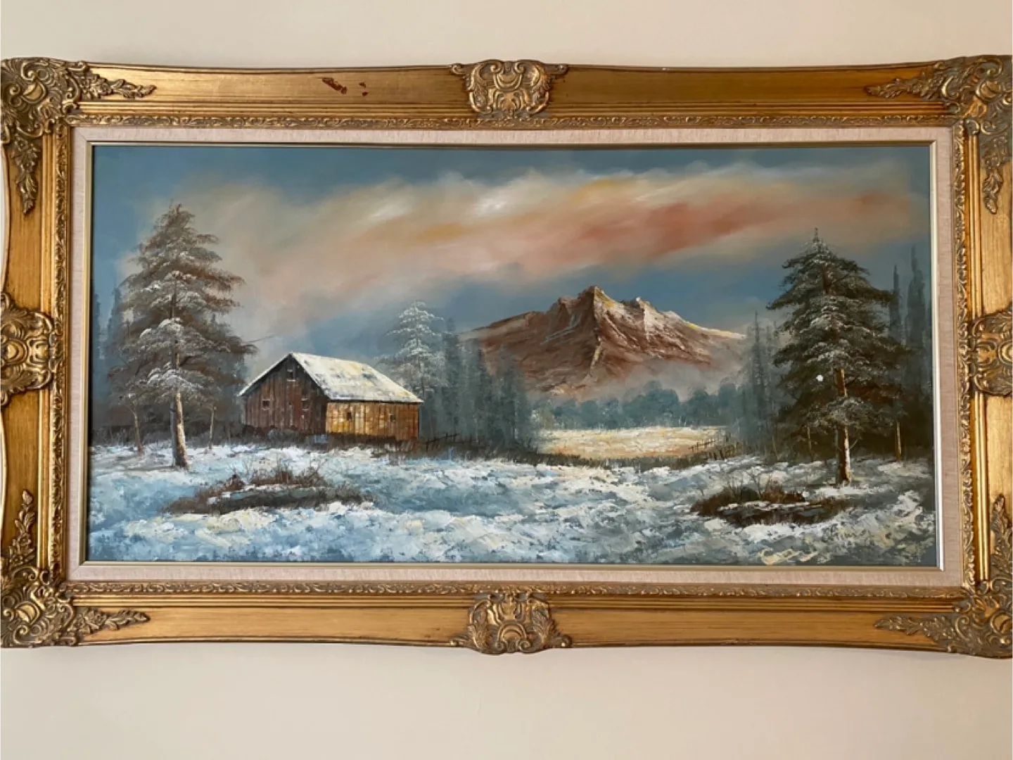 Winter Landscape Oil Painting in Gold Frame thumbnail