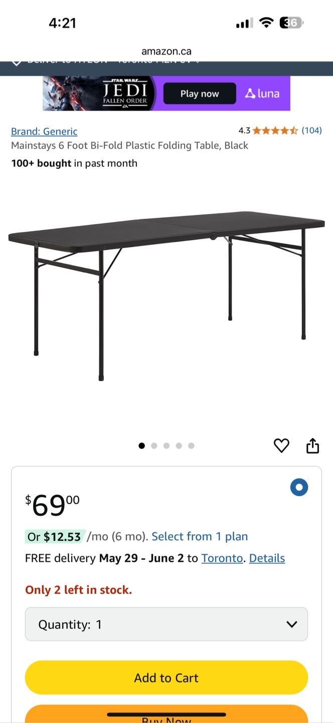 6 Foot Bi-Fold Plastic Folding Table, Black - photo 2
