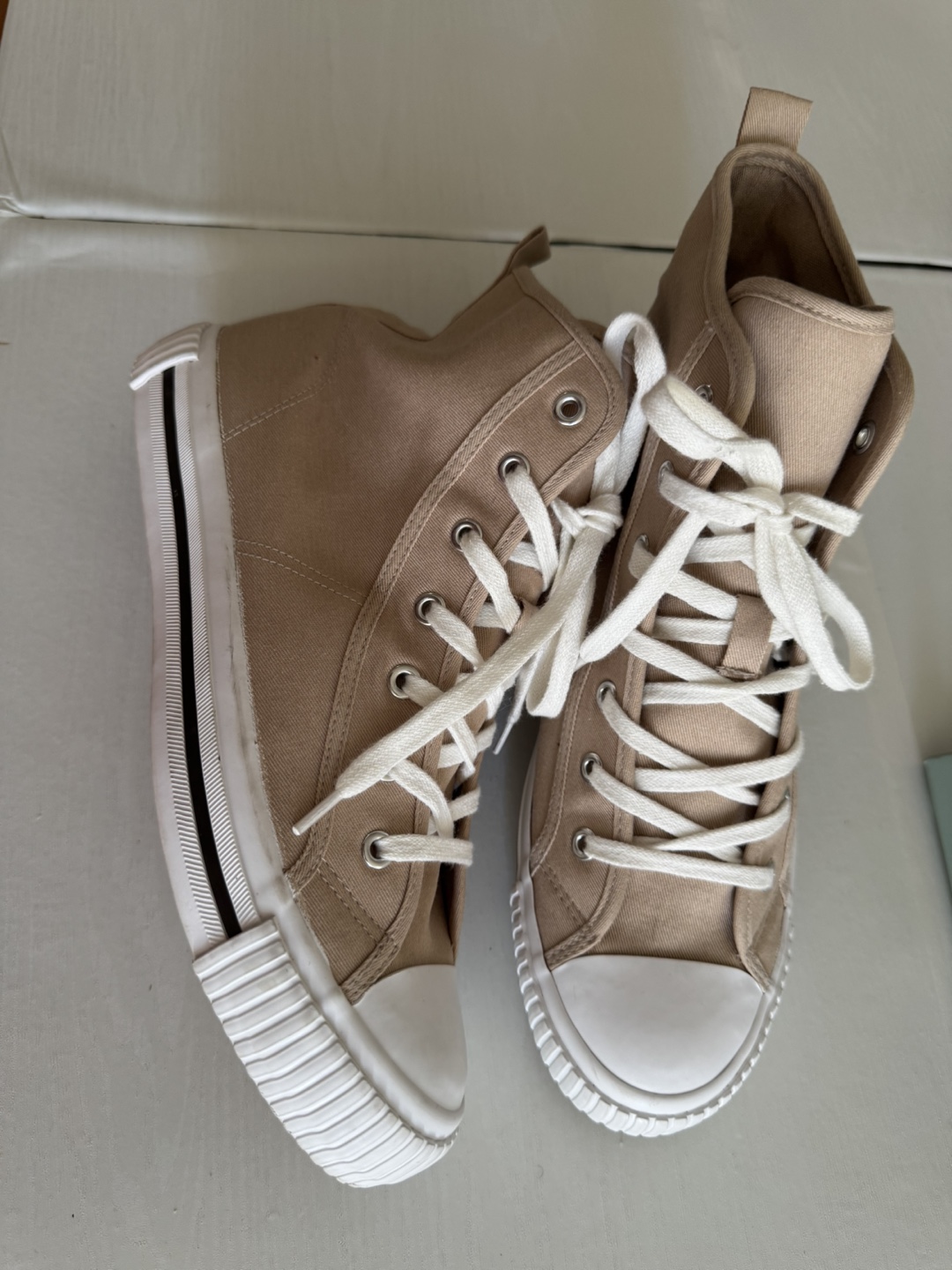 Beige High-Top Canvas Sneakers - photo 3