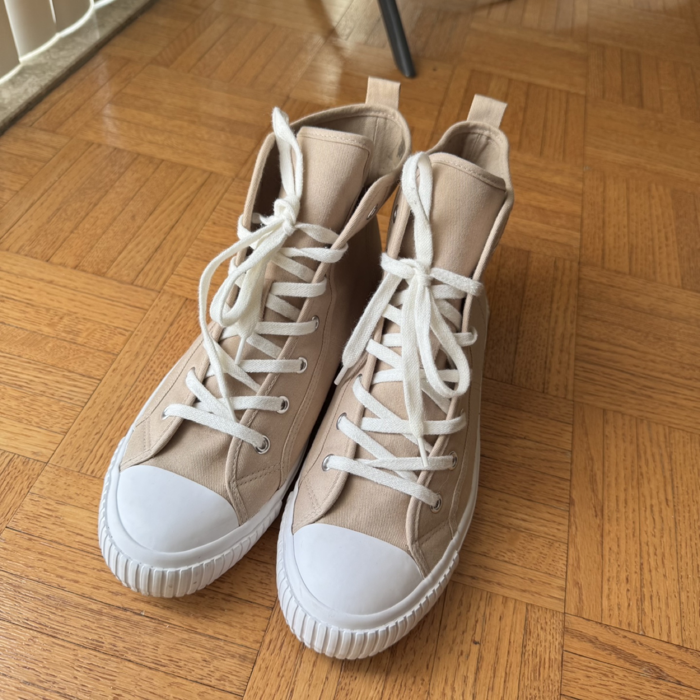Beige High-Top Canvas Sneakers