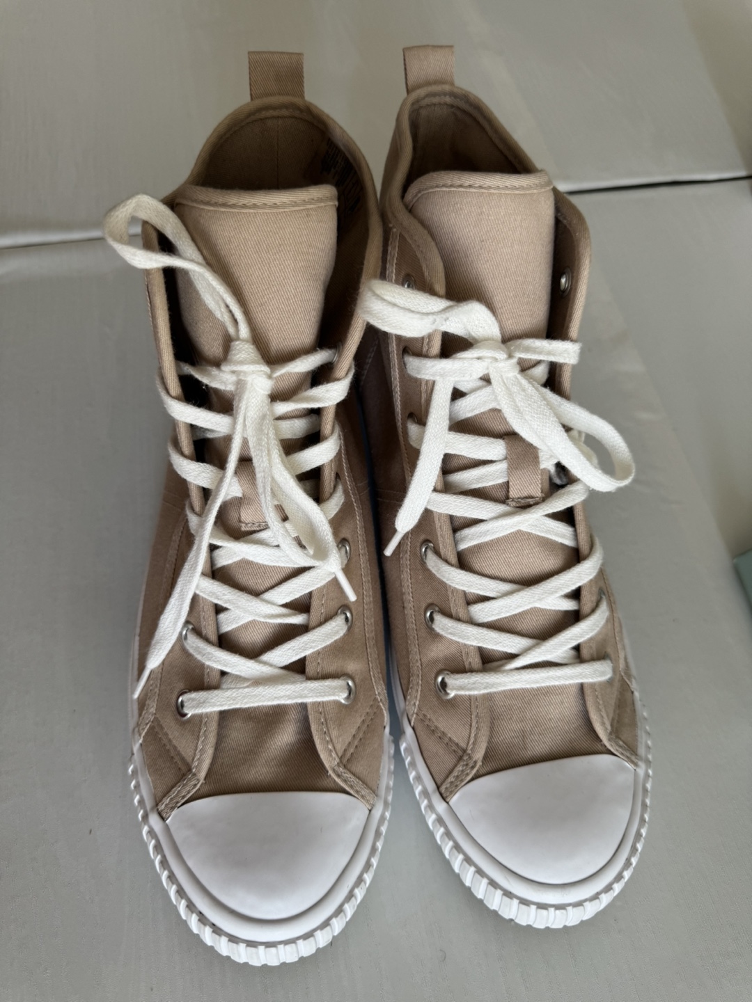 Beige High-Top Canvas Sneakers - photo 4