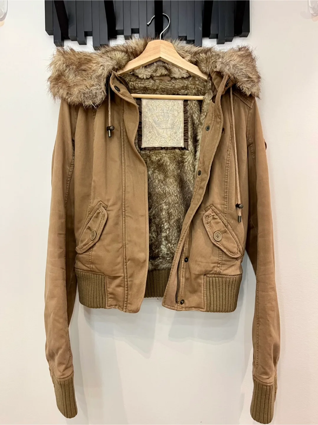 Brown Faux Fur Trim Hooded Jacket thumbnail