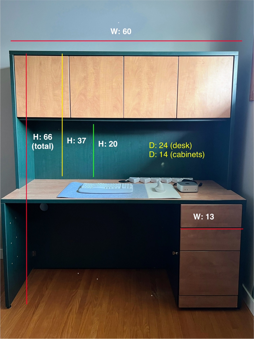 Dark Green Desk with Hutch and Filing Cabinet - photo 2