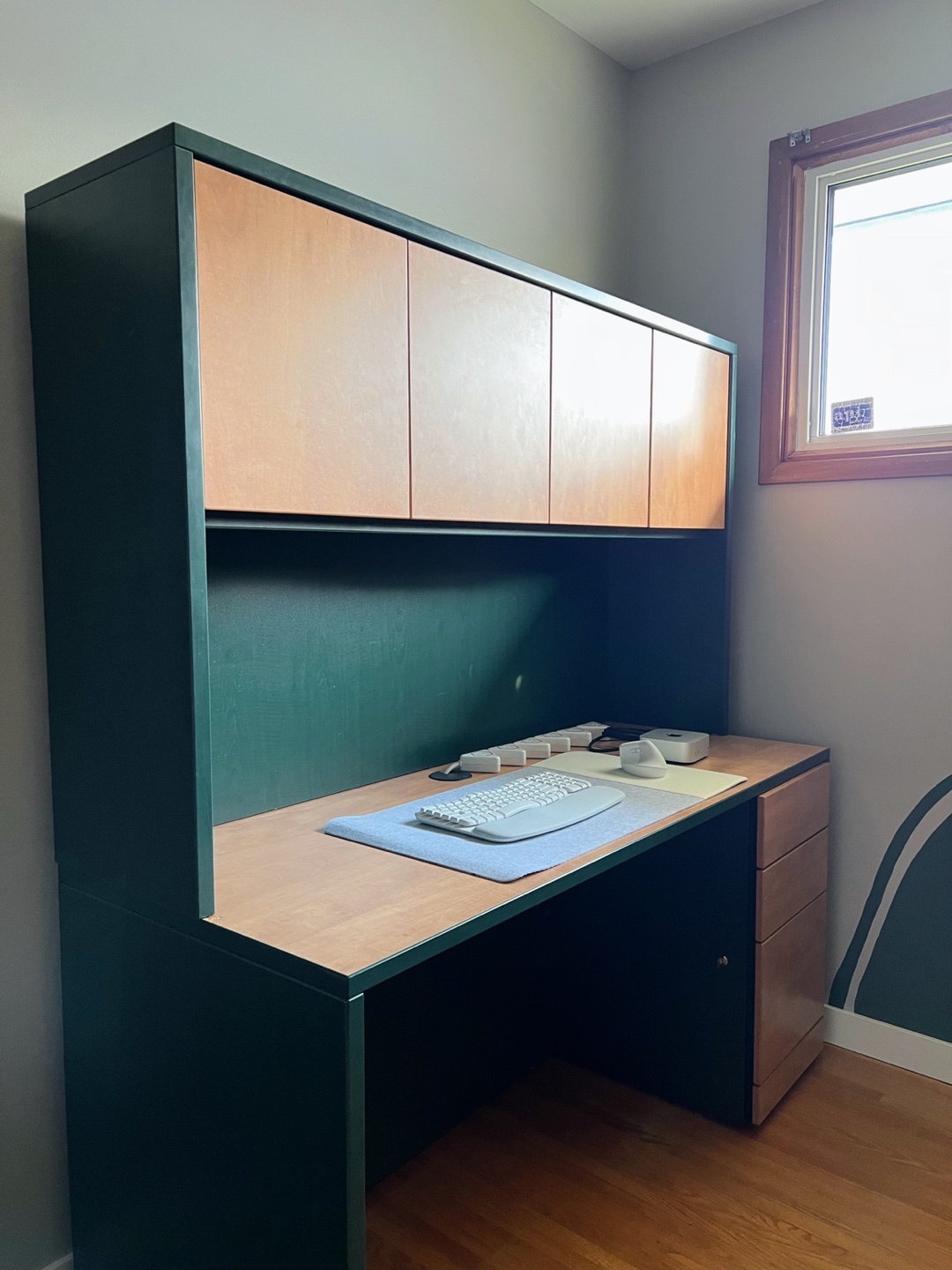 Dark Green Desk with Hutch and Filing Cabinet - photo 3