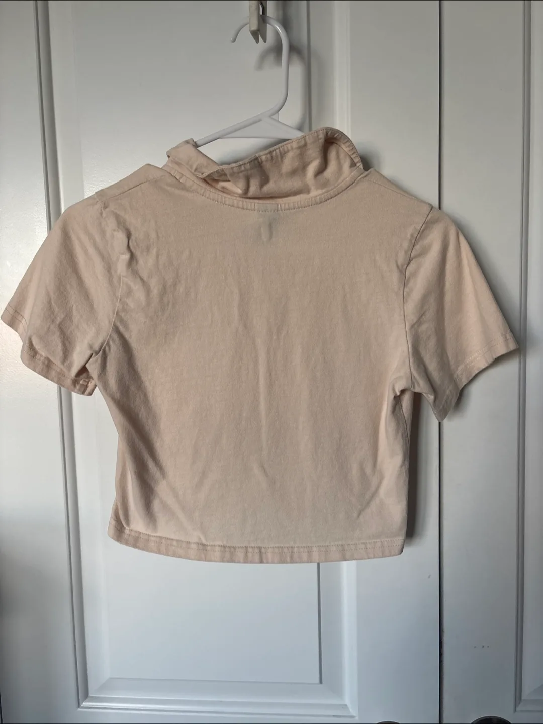 ALL TOPS $5!!! Beige Cropped Polo Shirt, Size Small image indicator(4)