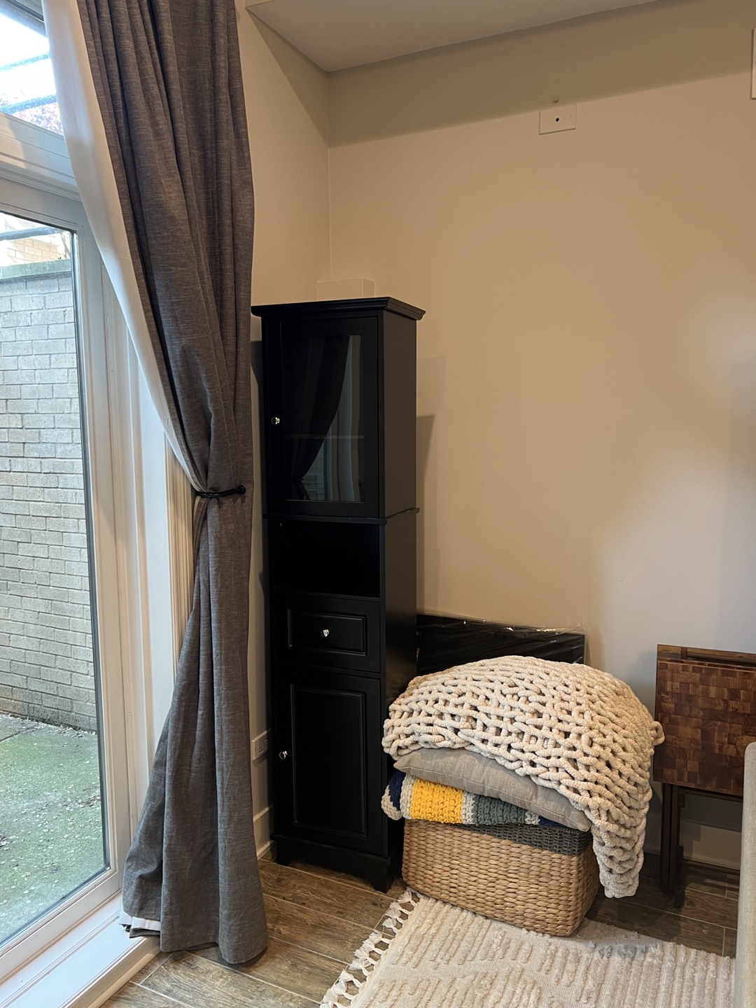 Black Wooden Storage Cabinet with Glass Door