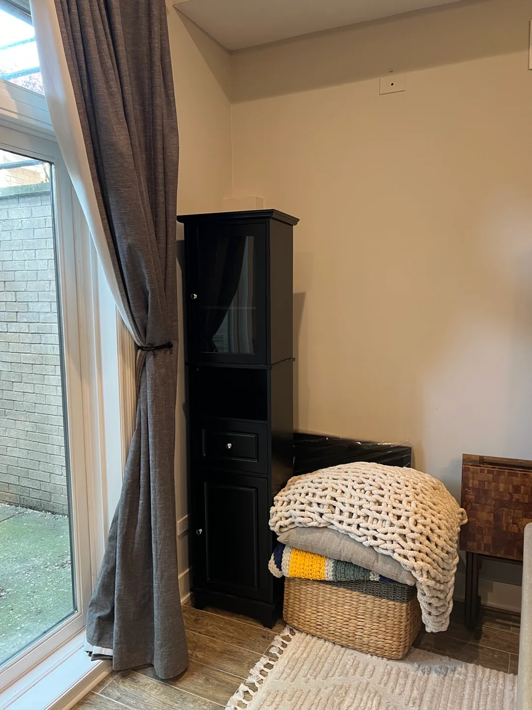 Black Wooden Storage Cabinet with Glass Door thumbnail