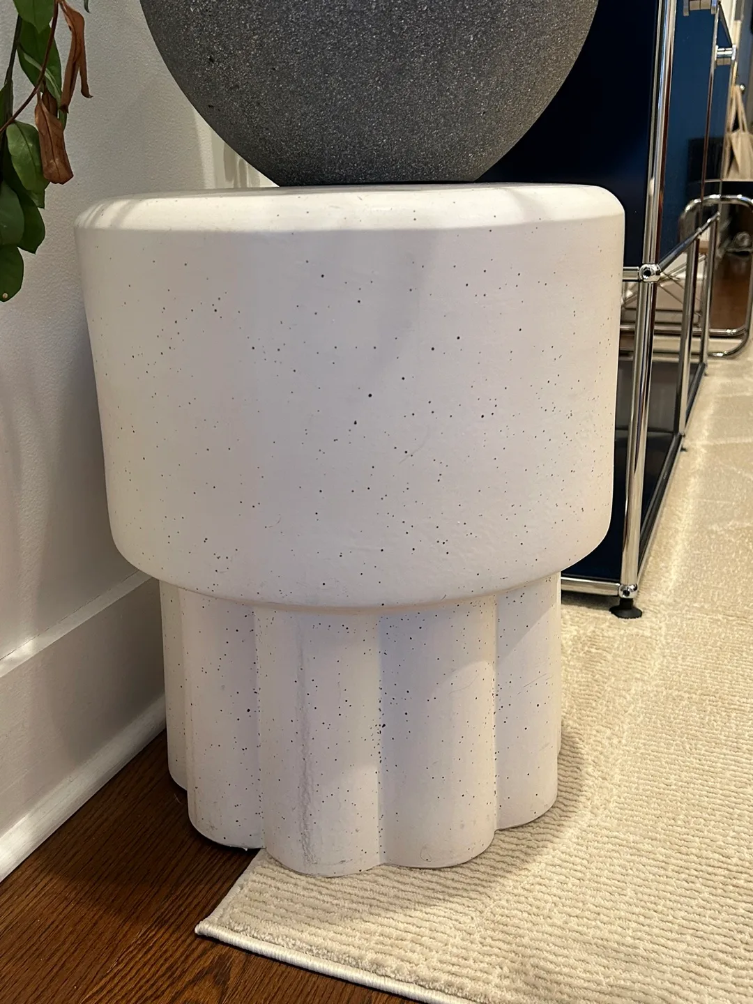 Unique White Speckled Ceramic Side Table Stool thumbnail