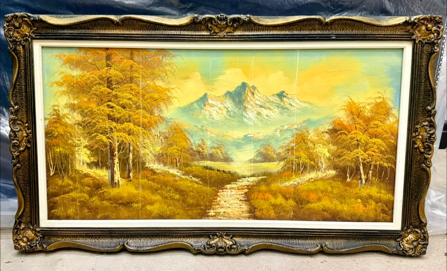 Vintage Mountain Landscape Oil Painting thumbnail
