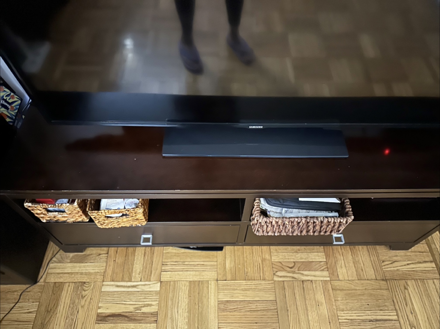 Crate and Barrel Dark Brown Wood TV Stand with Two Drawers - photo 3