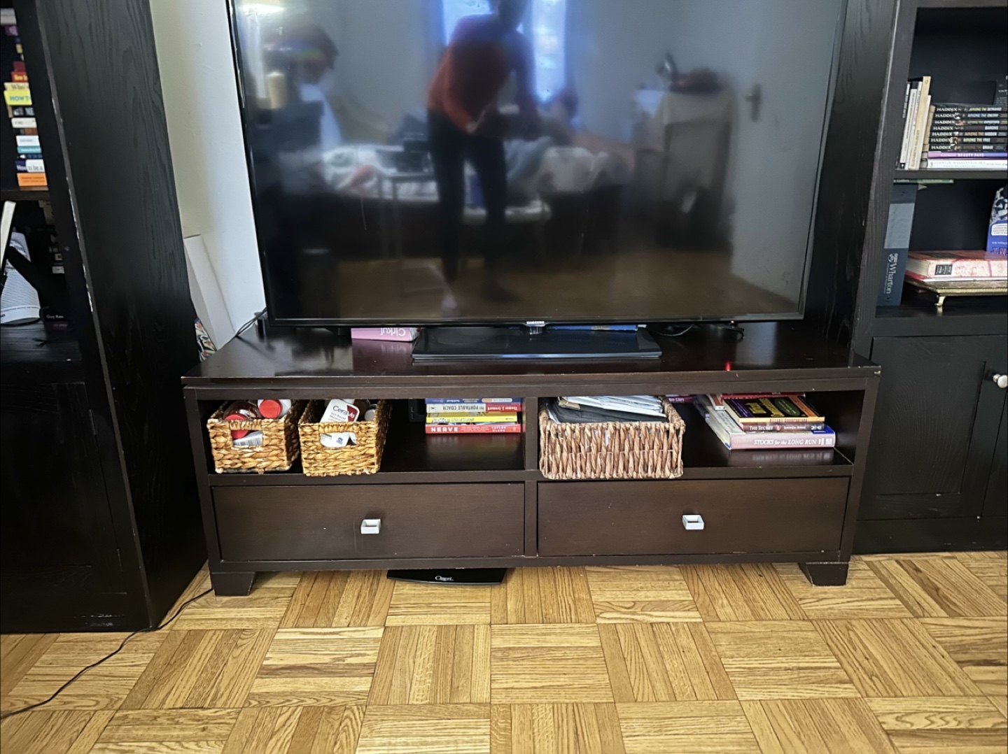 Crate and Barrel Dark Brown Wood TV Stand with Two Drawers - photo 2