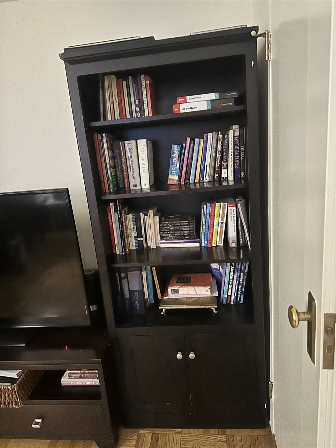 Crate and barrel  and  Dark Brown Bookcase with Cabinet