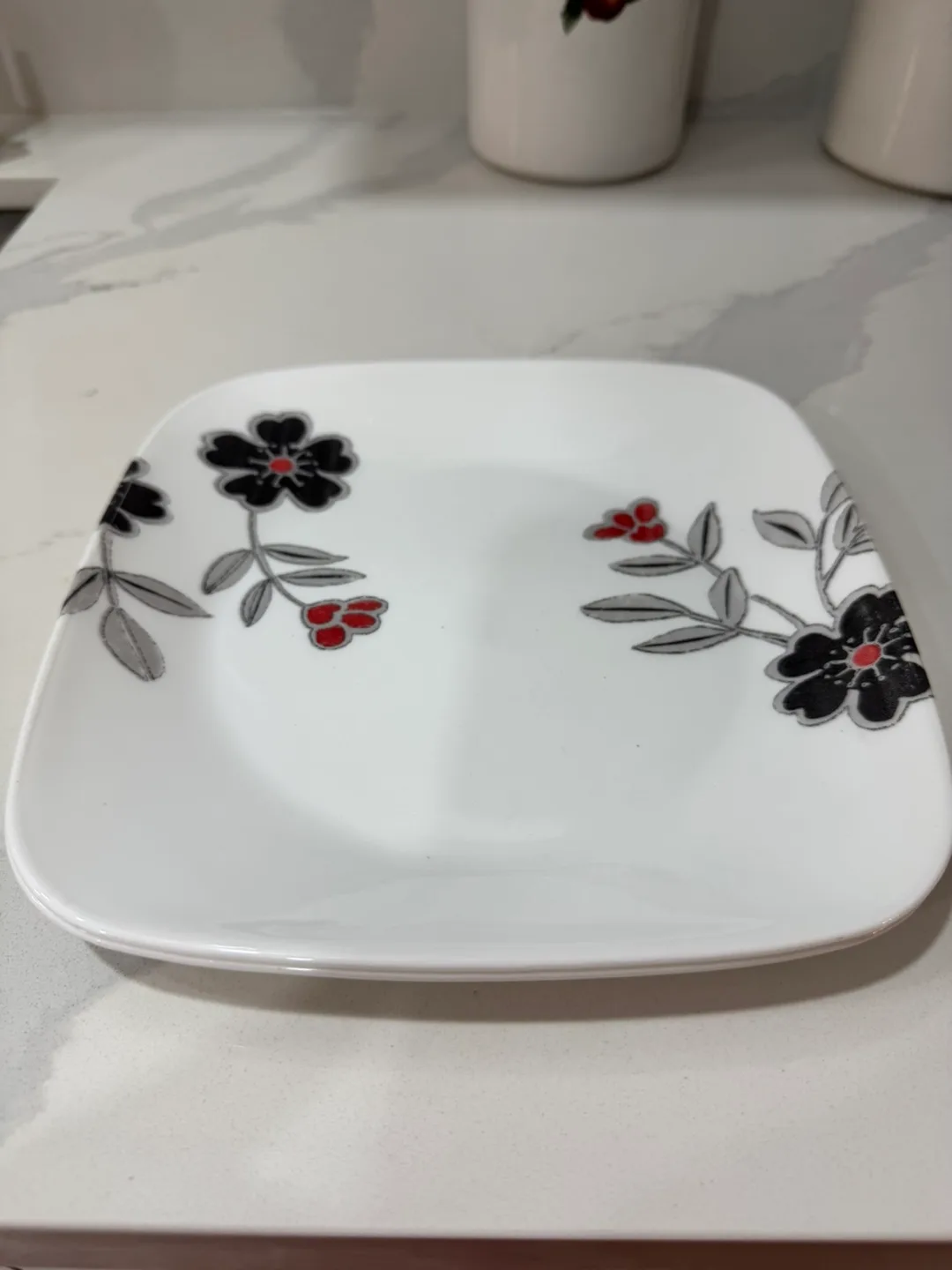 Corelle Square Salad Plates, Black and Red Floral Design image indicator(2)
