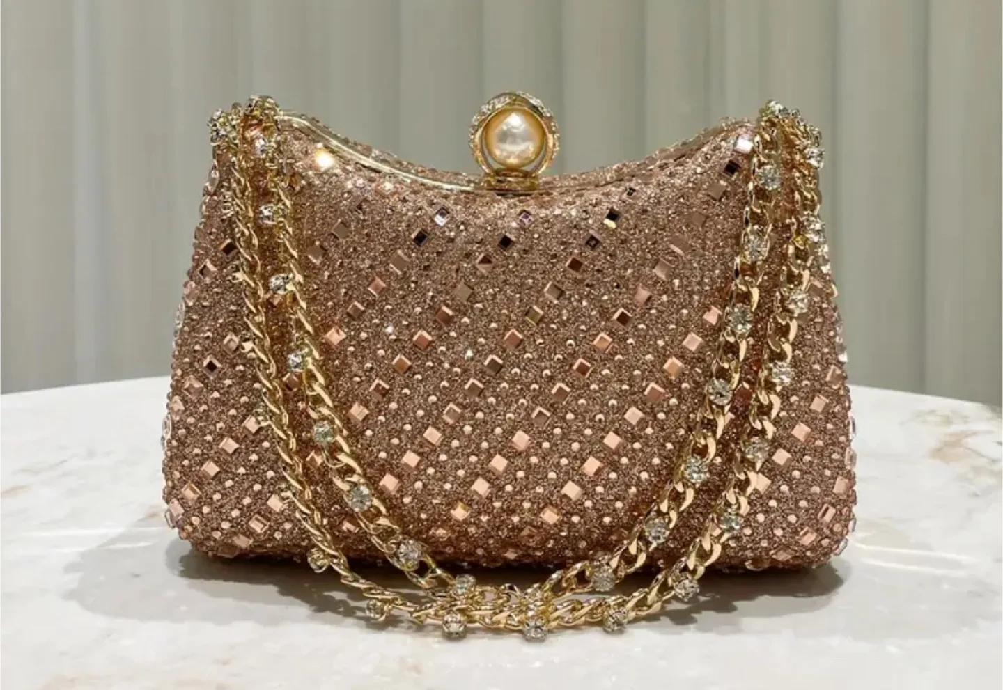 Elegant Rhinestone & Pearl Evening Clutch image indicator(4)