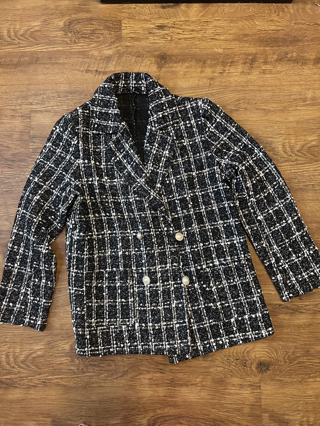 SHEIN Black and White Tweed Blazer - Size XL