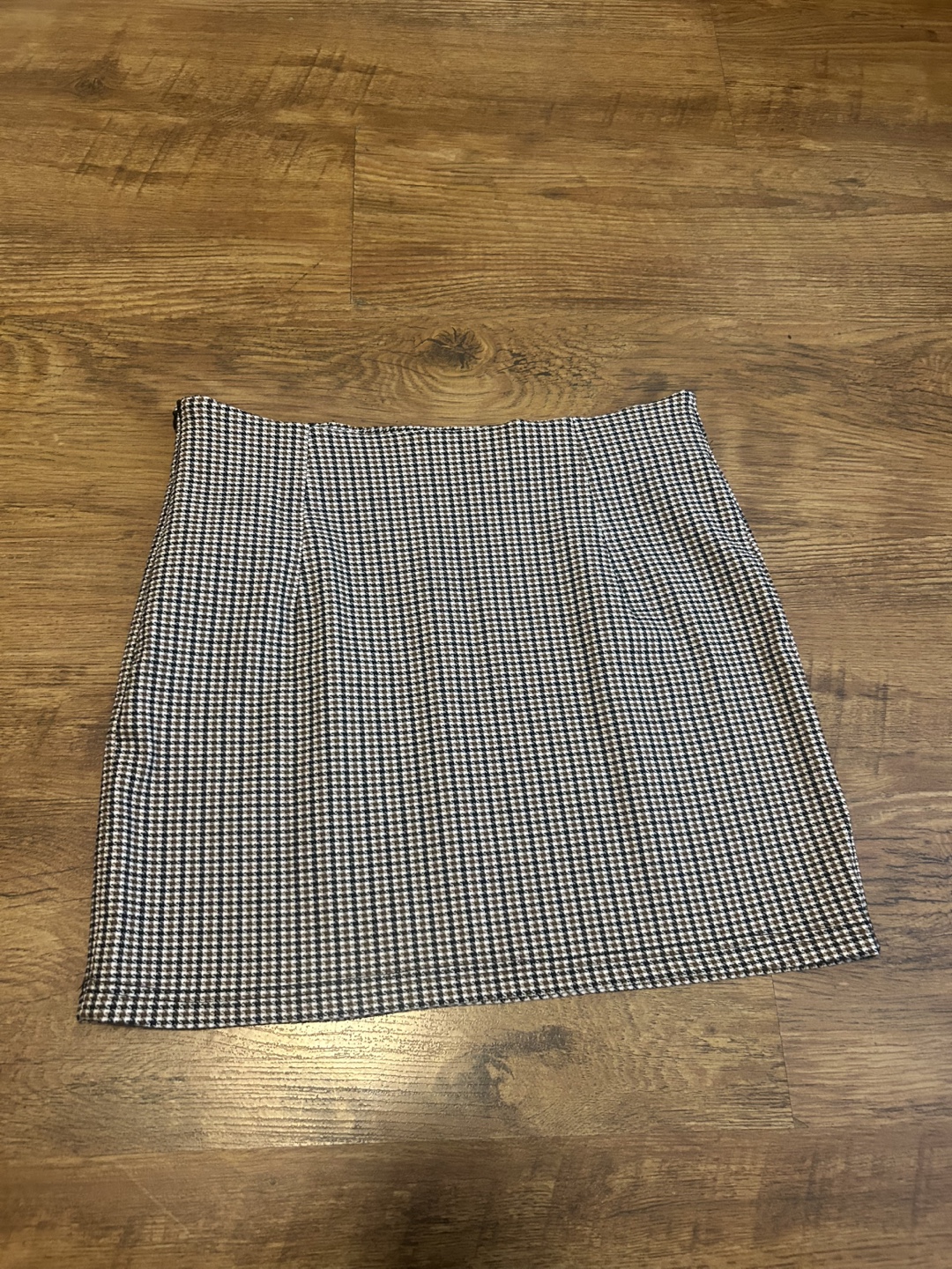 Brown and White Houndstooth Mini Skirt