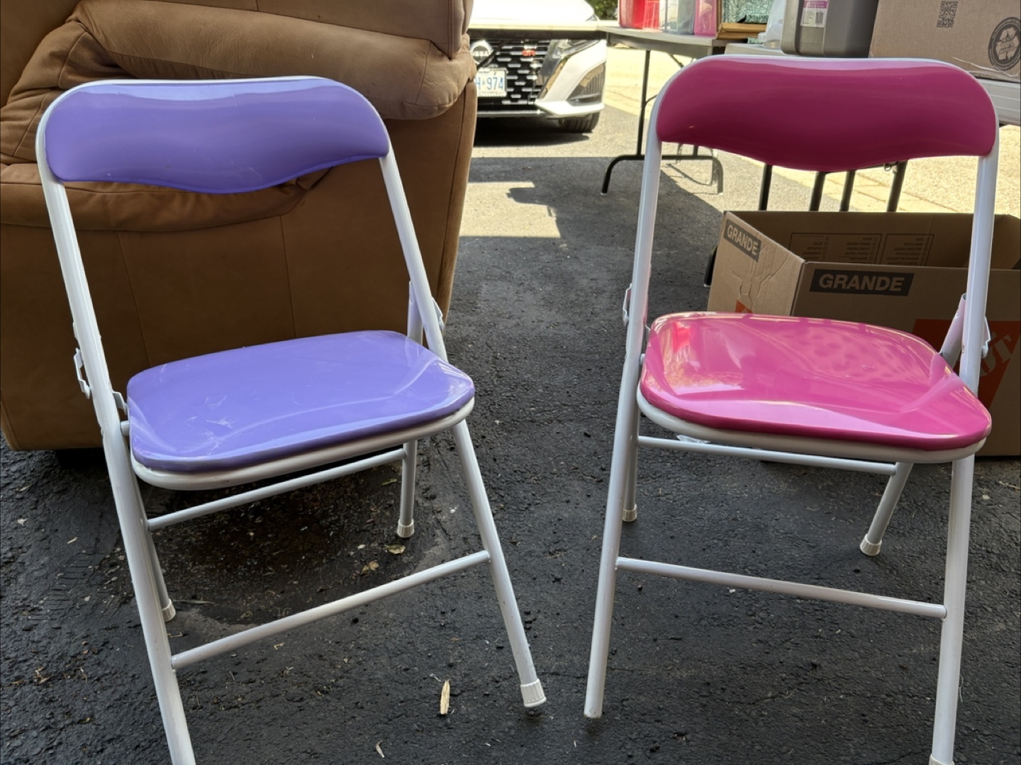 Pair of colourful folding chairs