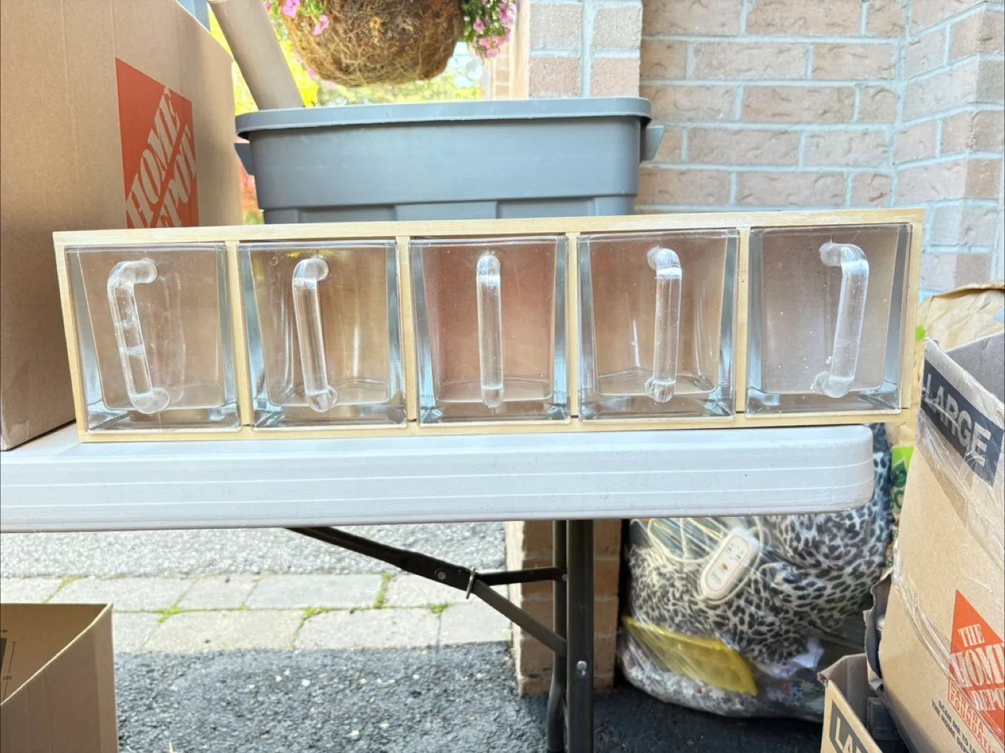 Wooden spice rack with clear containers thumbnail