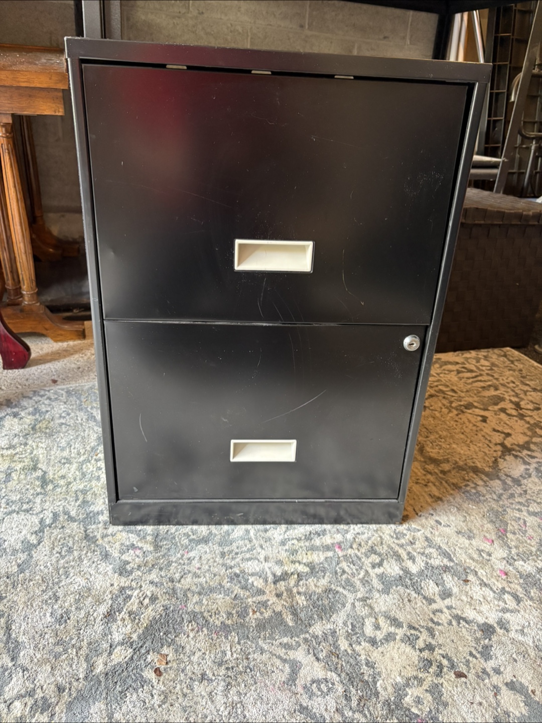 Black Metal Two-Drawer Filing Cabinet