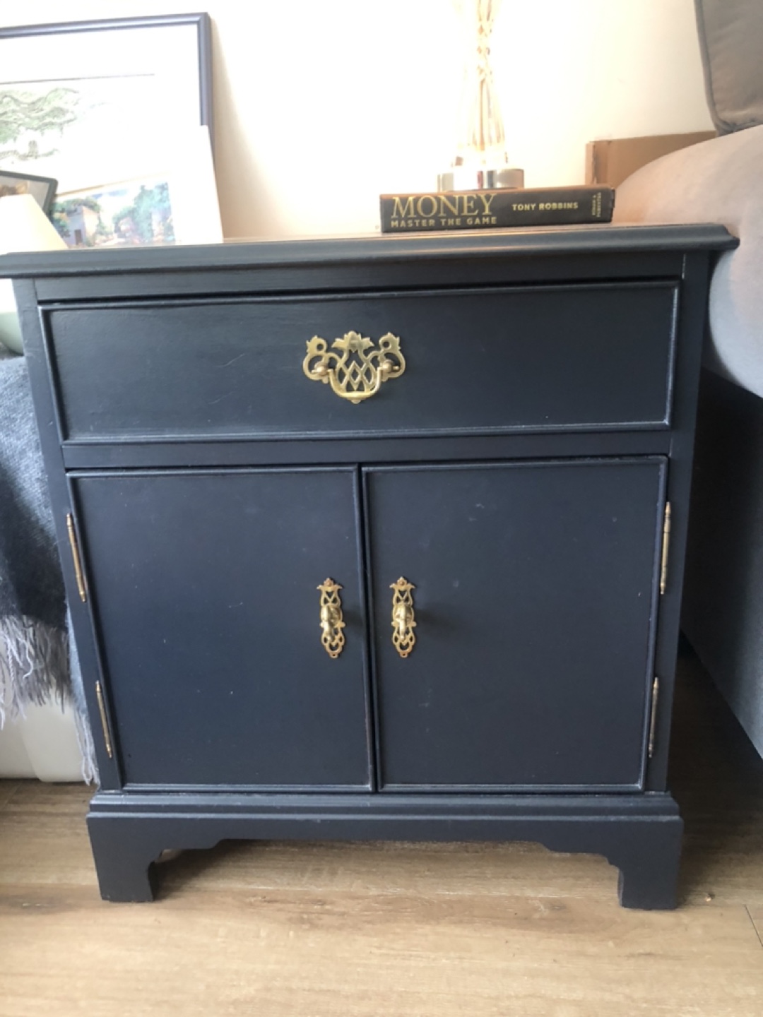 Navy Blue Nightstand with Gold Hardware
