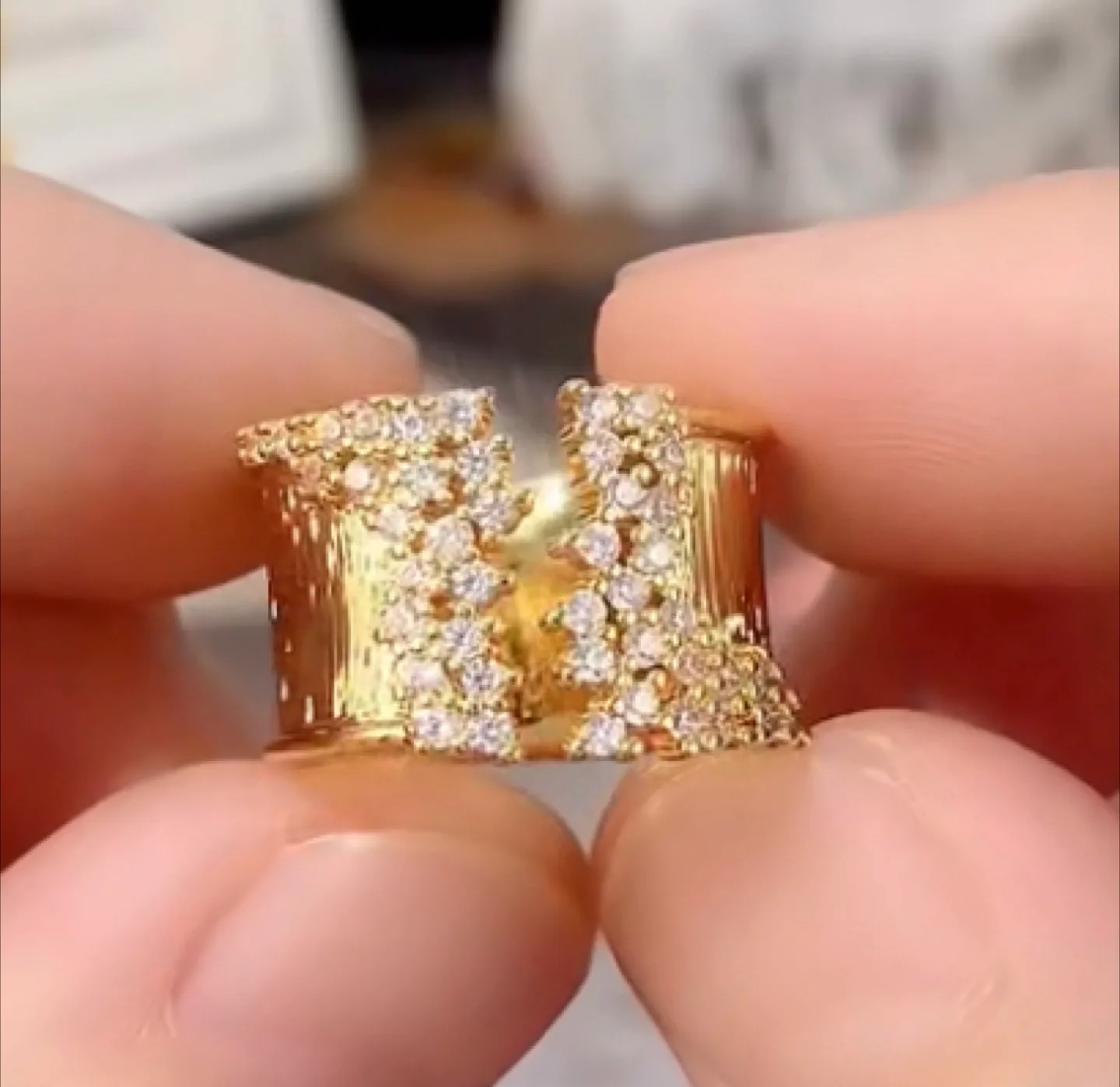 Gold statement ring with cubic zirconia image indicator(7)