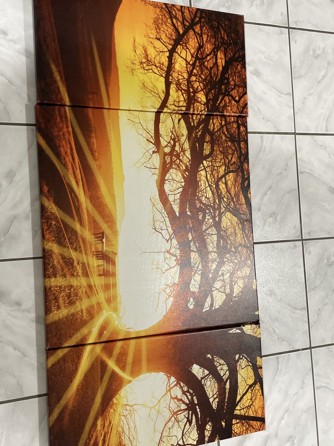 Tri-Panel Canvas Wall Art - Sunset Tree Scene