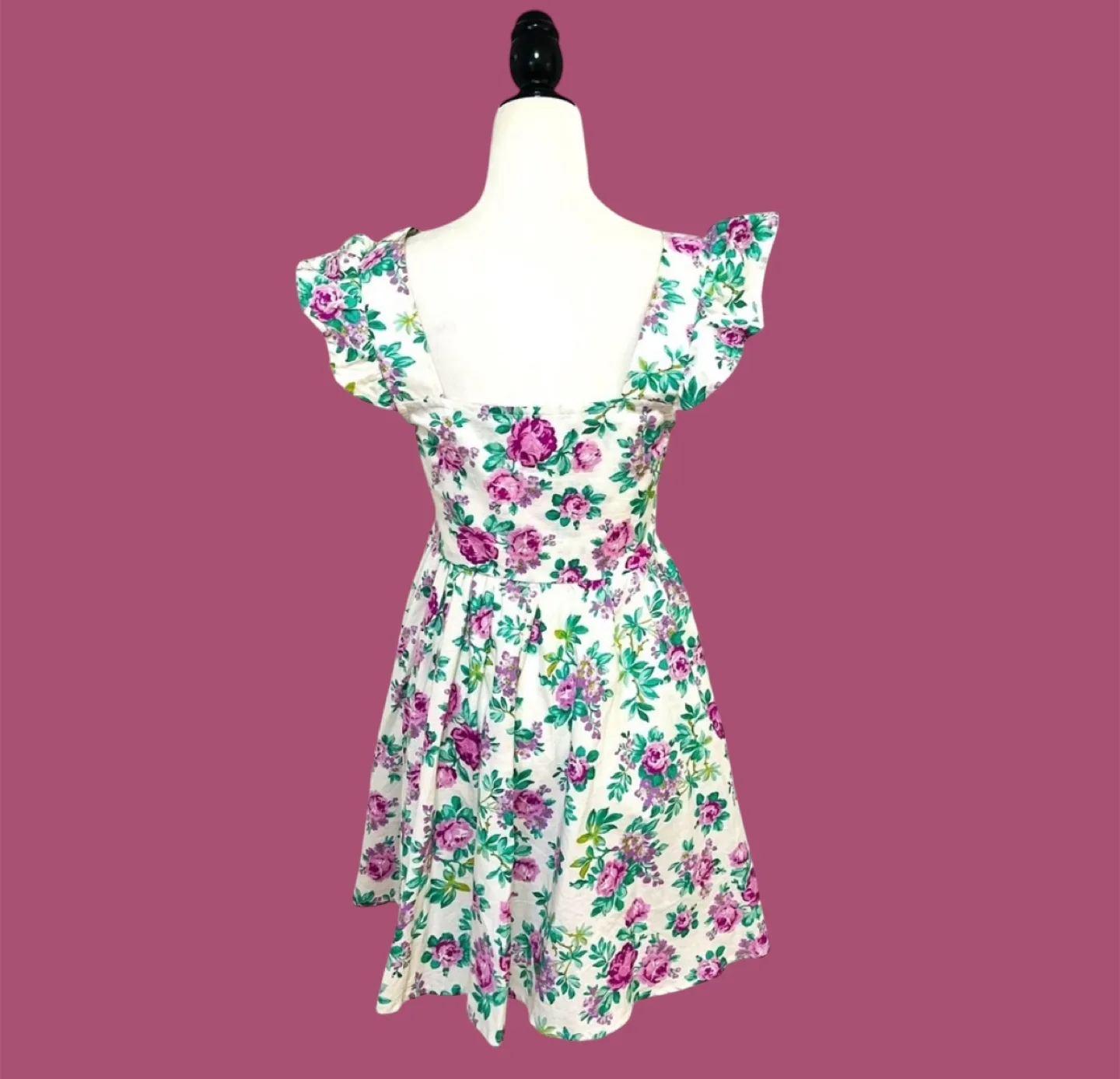 ASOS Floral Mini Dress Cottagecore Puff Sleeve Size S thumbnail