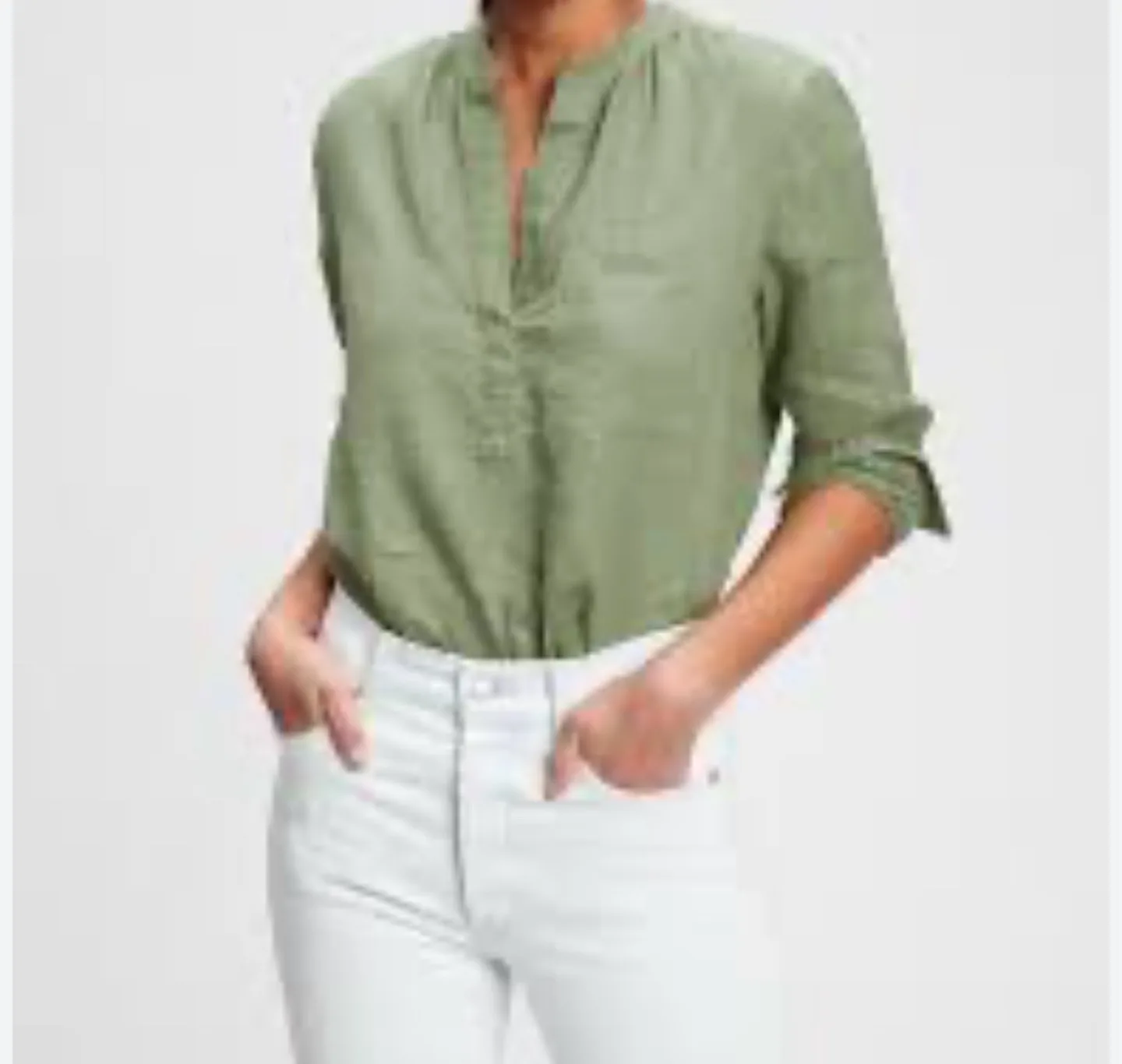 GAP Women's Medium Green Linen Blouse thumbnail
